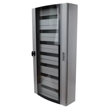 TRACON TGE6012025 Ívelt biztonsági üvegajtós fémelosztószekrény 600×1200×250 / 168M (24×7 rows)