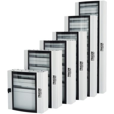 TRACON TGE6018025 Ívelt biztonsági üvegajtós fémelosztószekrény 600×1800×250 / 264M (24×11 rows)