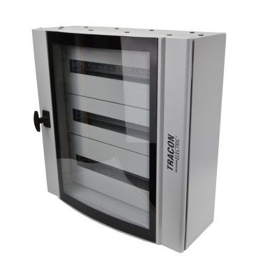 TRACON TGE606020 Ívelt biztonsági üvegajtós fémelosztószekrény 600×600×200mm / 72M (3×24 mod)