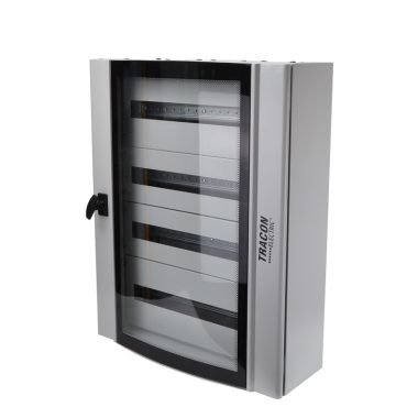 TRACON TGE607520 Ívelt biztonsági üvegajtós fémelosztószekrény 600×750×200mm / 96M (4×24 mod)