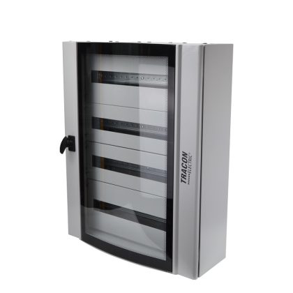   TRACON TGE607520 Ívelt biztonsági üvegajtós fémelosztószekrény 600×750×200mm / 96M (4×24 mod)