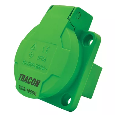 TRACON TICS-105SG Beépíthető csatlakozóaljzat, oldalsó védőérintkezővel, kerek 16A, 250V, 2P+E, IP54 (SCHUKO) TRACON TICS-105SG Beépíthető csatlakozóaljzat, oldalsó védőérintkezővel, kerek 16A, 250V, 2P+E, IP54 (SCHUKO)