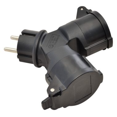 TRACON TICS-212GD Többférőhelyes átalakító csatlakozó, fekete 250 VAC, 16 A, 2xSCHUKO, max
