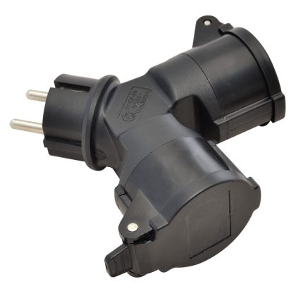 TRACON TICS-212GD Többférőhelyes átalakító csatlakozó, fekete 250 VAC, 16 A, 2xSCHUKO, max