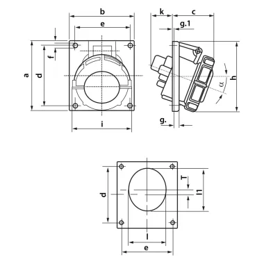 TRACON TICS-315IP67 Beépíthető ferde ipari csatlakozóaljzat 16A, 400V, 3P+N+E, 6h, IP67