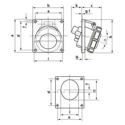 TRACON TICS-315IP67 Beépíthető ferde ipari csatlakozóaljzat 16A, 400V, 3P+N+E, 6h, IP67