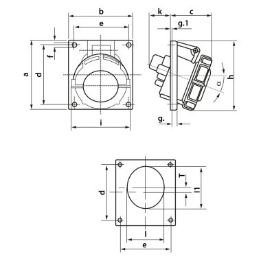 TRACON TICS-324IP67 Beépíthető ferde ipari csatlakozóaljzat 32A, 400V, 3P+E, 6h, IP67