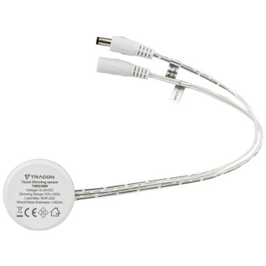 TRACON TMBDIMM Érintő kapcsoló és dimmer, rejtett szerelés 12-24 V DC, 60W, 3 A, IP20