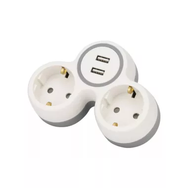 TRACON TND2-USB Többférőhelyes átalakító csatlakozó, 2X USB, szürke + fehér 2×SCHUKO, max.16A, 230VAC, 3680W, PP, USB: 5V, 2,1 A TRACON TND2-USB Többférőhelyes átalakító csatlakozó, 2X USB, szürke + fehér 2×SCHUKO, max.16A, 230VAC, 3680W, PP, USB: 5V, 2,1 A