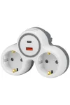 TRACON TND2-USBAC Többférőhelyes átalakító csatlakozó, USBC+USBA, szürke+fehér 2×SCHUKO, max.16A, 230VAC, 3680W, PP, USB-A+C:5V, 3,4A 17.0W