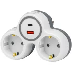   TRACON TND2-USBAC Többférőhelyes átalakító csatlakozó, USBC+USBA, szürke+fehér 2×SCHUKO, max.16A, 230VAC, 3680W, PP, USB-A+C:5V, 3,4A 17.0W
