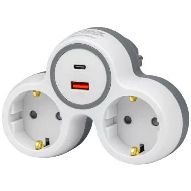 TRACON TND2-USBAC Többférőhelyes átalakító csatlakozó, USBC+USBA, szürke+fehér 2×SCHUKO, max.16A, 230VAC, 3680W, PP, USB-A+C:5V, 3,4A 17.0W