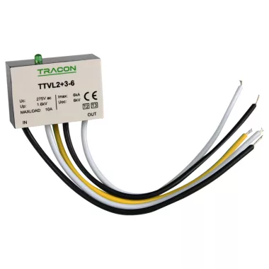 TRACON TTVL2+3-6 Túlfeszültség levezető Un=230-275VAC, 3/6kA, Up=1,5kV, IP20