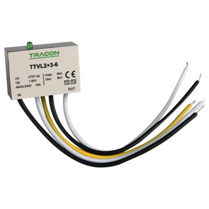   TRACON TTVL2+3-6 Túlfeszültség levezető Un=230-275VAC, 3/6kA, Up=1,5kV, IP20