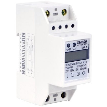   TRACON TVOF12 LCD kijelzésű fogyasztásmérő,közvetlen, 1 fázisú, 2 modul 230VAC / 10(60)A