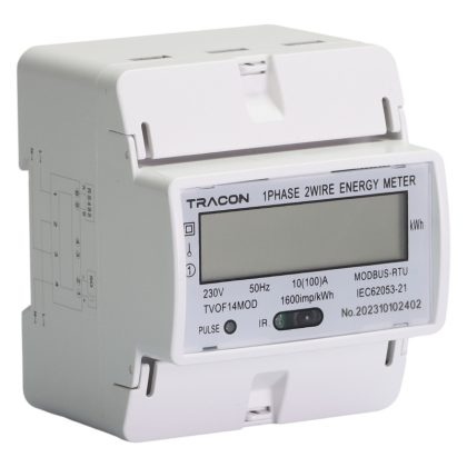   TRACON TVOF14MOD LCD kijelzésű fogyasztásmérő,közvetlen, MODBUS, 1F, 4 modul 230VAC / 10(100)A
