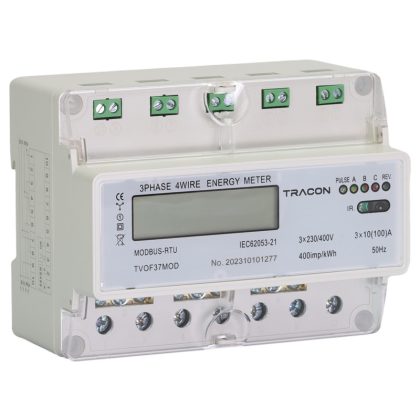 TRACON TVOF37MOD LCD kijelzésű fogyasztásmérő,közvetlen, MODBUS, 3F, 7 modul 400VAC / 10(1