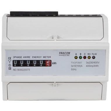 TRACON TVOF3M7 Elektromech. fogyasztásmérő, közvetlen, 3 fázisú, 7 modul 400VAC / 10(100)A