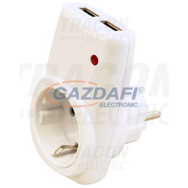 TRACON USBD Csatlakozóaljzat adapter 2 dbUSB porttal, fehér 85-265 VAC 50/60 Hz; USB: 5 VDC, max. 2,1 A