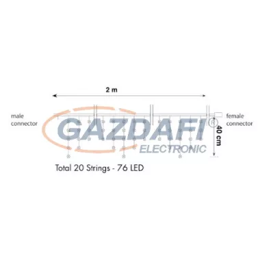 TRONIX 006-140 LED-es sorolható fényfüggöny, 2 m, 76 LED, fehér kábel, hideg fehér fény, IP44