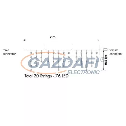   TRONIX 007-020 PS230 Jégcsap fényfüzér, 2x0,4m, fekete vezetékkel, 2400K, WW+