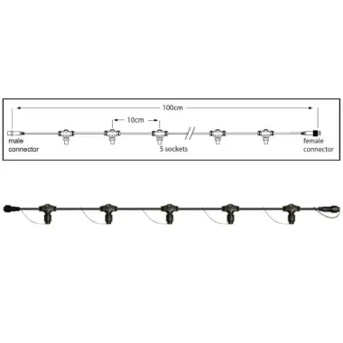 TRONIX 010-006 elosztó, 5 férőhelyes, 1 m, fekete, IP44