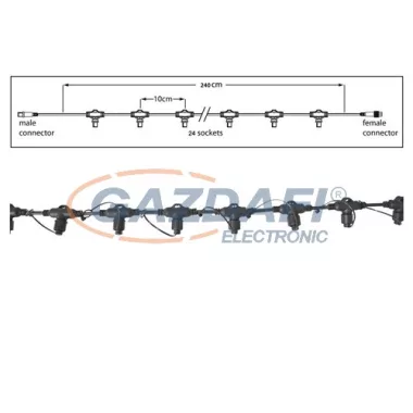 TRONIX 010-108 fő kábel fényfüggönyhöz, 24 szálas, 240 cm, fekete, IP44