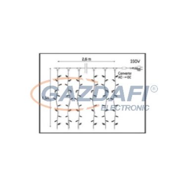 TRONIX 010-112 LED-es fényfüggöny, 2,6 m, 494 LED, fehér kábel, hideg fehér fény, IP44