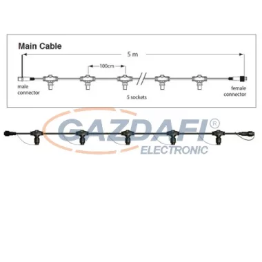 TRONIX 010-115 fő kábel fényfüggönyhöz, 5 szálas, 500 cm, fekete, IP44