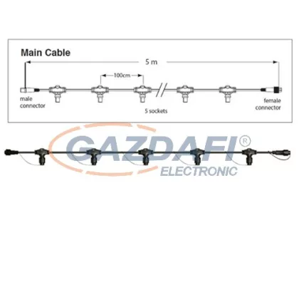   TRONIX 010-115 fő kábel fényfüggönyhöz, 5 szálas, 500 cm, fekete, IP44
