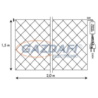 TRONIX 033-008 LED-es fényfüggöny, 2x1.5 m, 156 LED, zöld kábel, meleg fehér fény, IP44