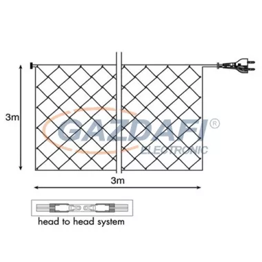 TRONIX 033-048 LED-es fényfüggöny, 3x3 m, 750 LED, fekete kábel, meleg fehér fény, IP44