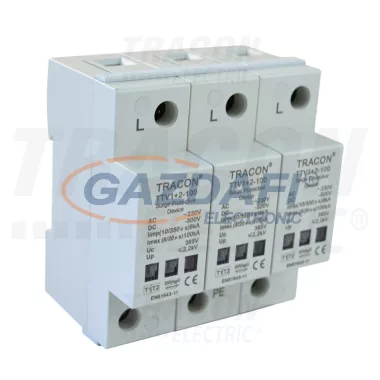 TRACON TTV1-2-100-3P AC/DC túlfeszültség levezető, 1+2-es típus, egybeépített