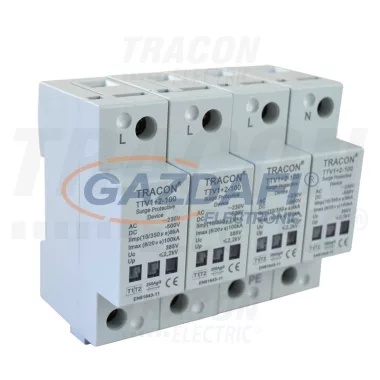 TRACON TTV1-2-100-4P AC/DC túlfeszültség levezető, 1+2-es típus, egybeépített