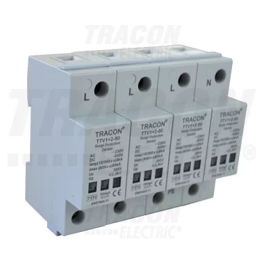 TRACON AC/DC túlfeszültség levezető, 1+2-es típus, egybeépített 230/400 V, 50 Hz, 8 kA (10/350 us) 40/80 kA (8/20 us), 4P