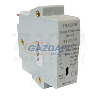 TRACON TTV2-10-M AC túlfeszültség levezető betét; 2-es típus 230 V, 50 Hz, 5/10 kA (8/20 us), 1P