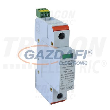TRACON TTV2-20-4P AC túlfeszültség levezető, 2-es típus, cserélhető betéttel 230/400 V, 50 Hz, 10/20 kA (8/20 us), 3P+N/PE