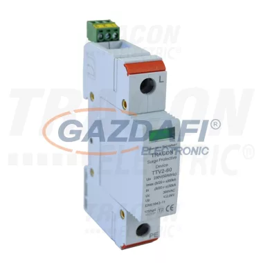 TRACON TTV2-20-4P AC túlfeszültség levezető, 2-es típus, cserélhető betéttel 230/400 V, 50 Hz, 10/20 kA (8/20 us), 3P+N/PE