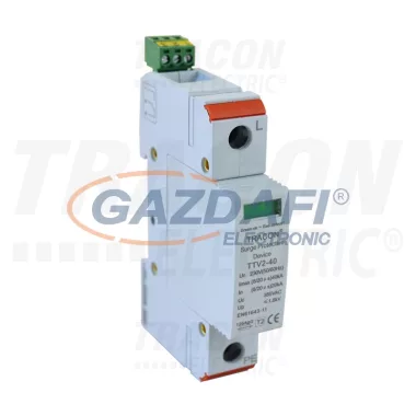 TRACON TTV2-40-1P AC túlfeszültség levezető, 2-es típus, cserélhető betéttel 230 V, 50 Hz, 20/40 kA (8/20 us), 1P