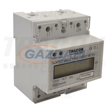 TRACON TVO-F1-CT LCD kijelzésű egyfázisú áramváltós fogyasztásmérő 230V / 5 A Pd=1W