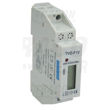 TRACON TVO-F1V LCD kijelzésű fogyasztásmérő közvetlen méréshez, egyfázisú 230V / 5 (32)A Pd=1W