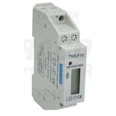 TRACON TVO-F1V LCD kijelzésű fogyasztásmérő közvetlen méréshez, egyfázisú 230V / 5 (32)A Pd=1W