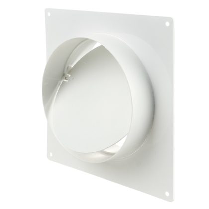   BLAUBERG BLAUPLAST RVPK 100 Műanyag keretes csőtoldó visszacsapószeleppel, fali takarólappal 100 mm kör légcsatornához, 150 mm külmérettel.