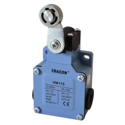   TRACON VM115 Helyzetkapcsoló, lengőkar-görgő fémházas 1xNO+1xNC, 6A/230V AC-15, 0,3A/250V DC-13, IP66