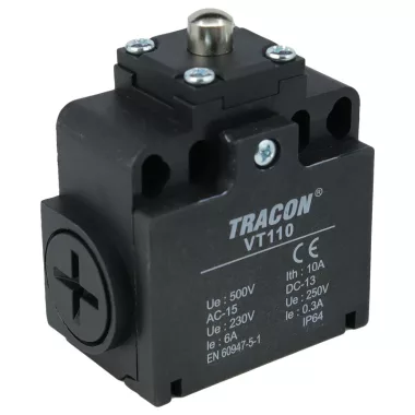 TRACON VT110 Helyzetkapcsoló, kúpos-ütközős 1xNO+1xNC, 6A/230V AC-15, 0,3A/250V DC-13, IP65