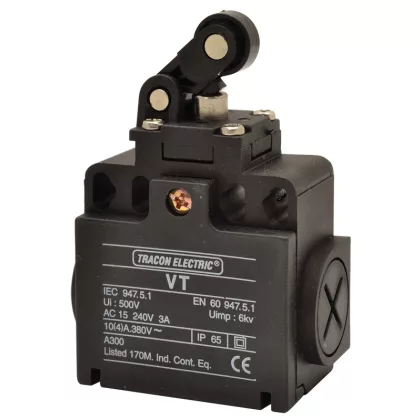 TRACON VT121 Helyzetkapcsoló, karos-görgős 1xNO+1xNC, 6A/230V AC-15, 0,3A/250V DC-13, IP65