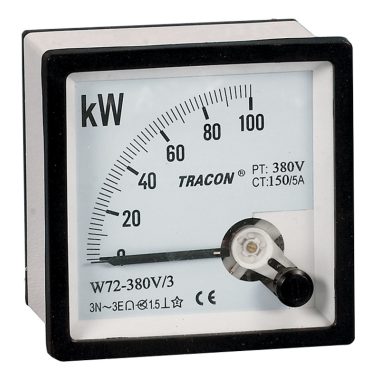 TRACON W72-400V/4 Hatásos teljesítménymérő, 3 fázisú, 4 vezetékes 72×72mm, 400V AC