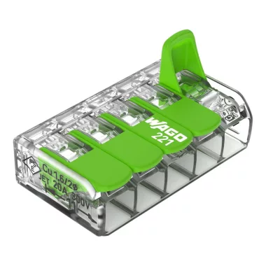 Wago 221-425 Vezeték összekötő rögzítő-leválasztókkal; minden vezetéktípushoz; 4,00 mm²; átlátszó