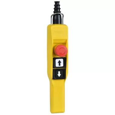 SCHNEIDER XACA2114 2 nyomógomb+vészgomb, mechanikus retesz, NO érintk., gumisapka