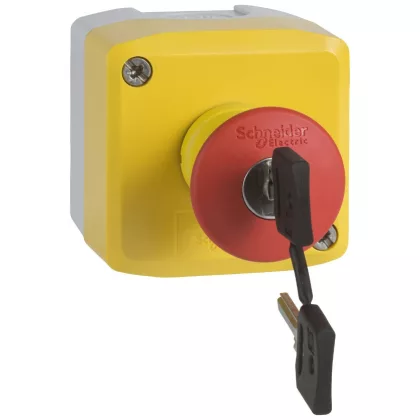 SCHNEIDER XALK188F Tokozott nyomógomb, 1 kulcs. vészgomb